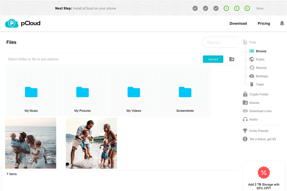 pcloud backup software interface