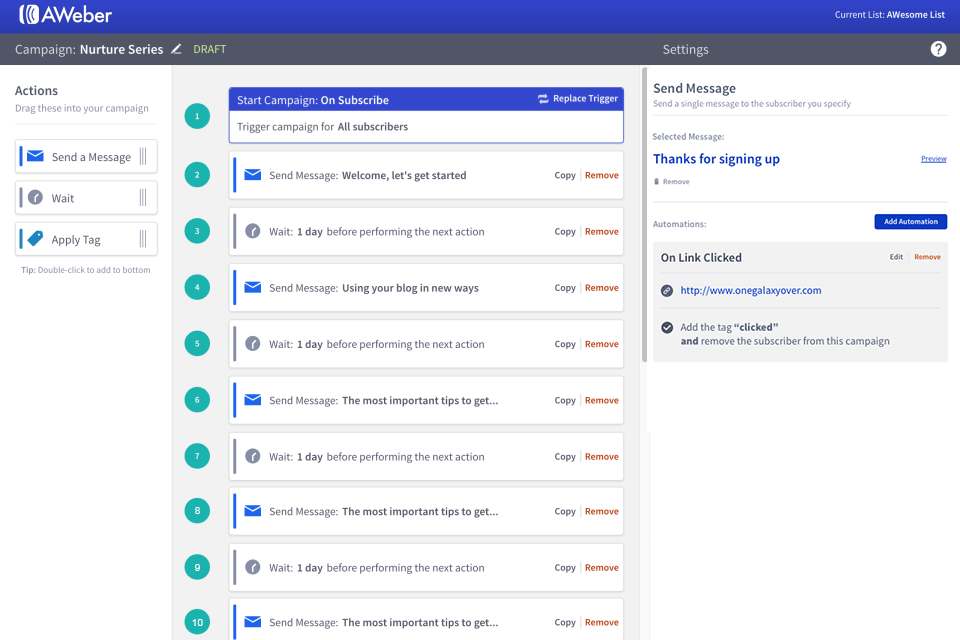 aweber email marketing software interface