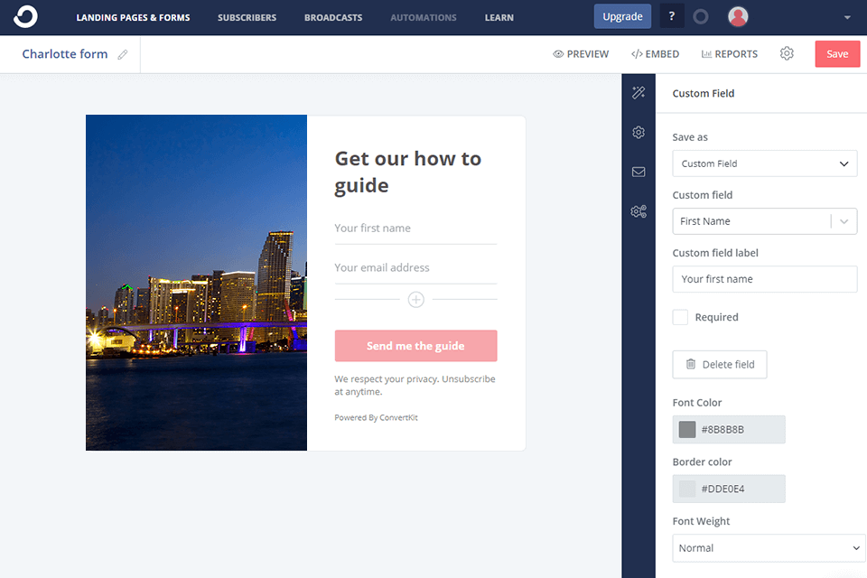 convertkit email marketing software interface