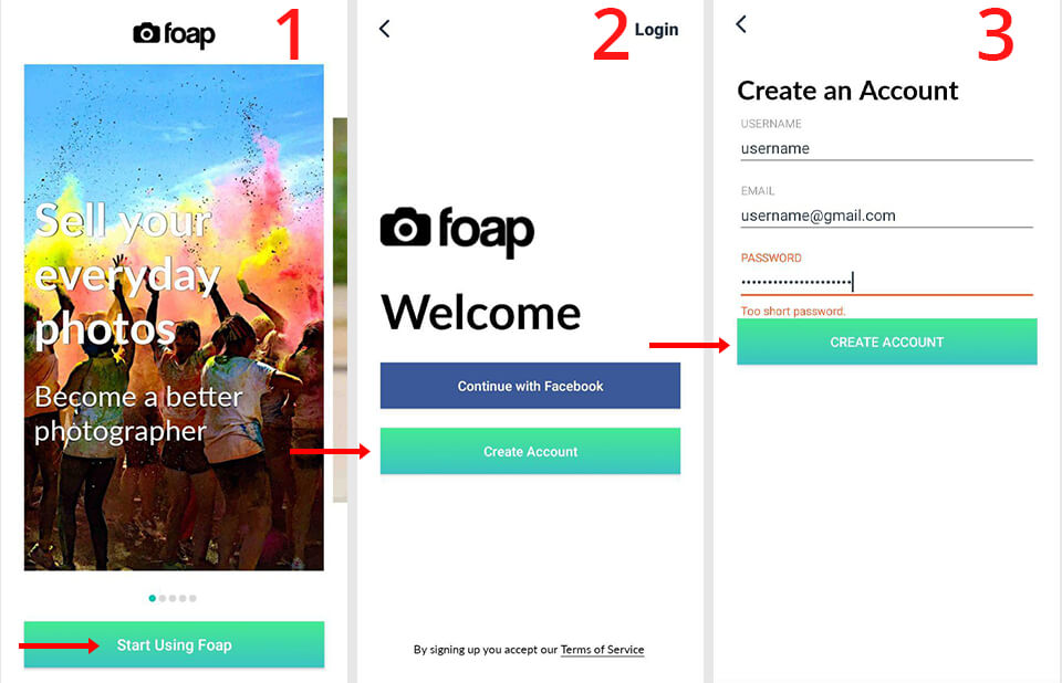 registration in foap app