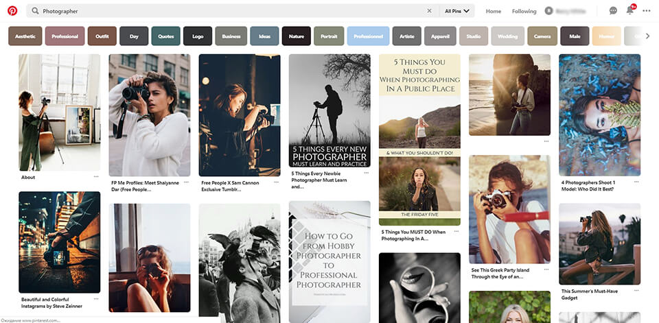 pinterest as a part of photography marketing
