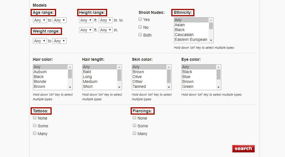 model mayhem advanced search