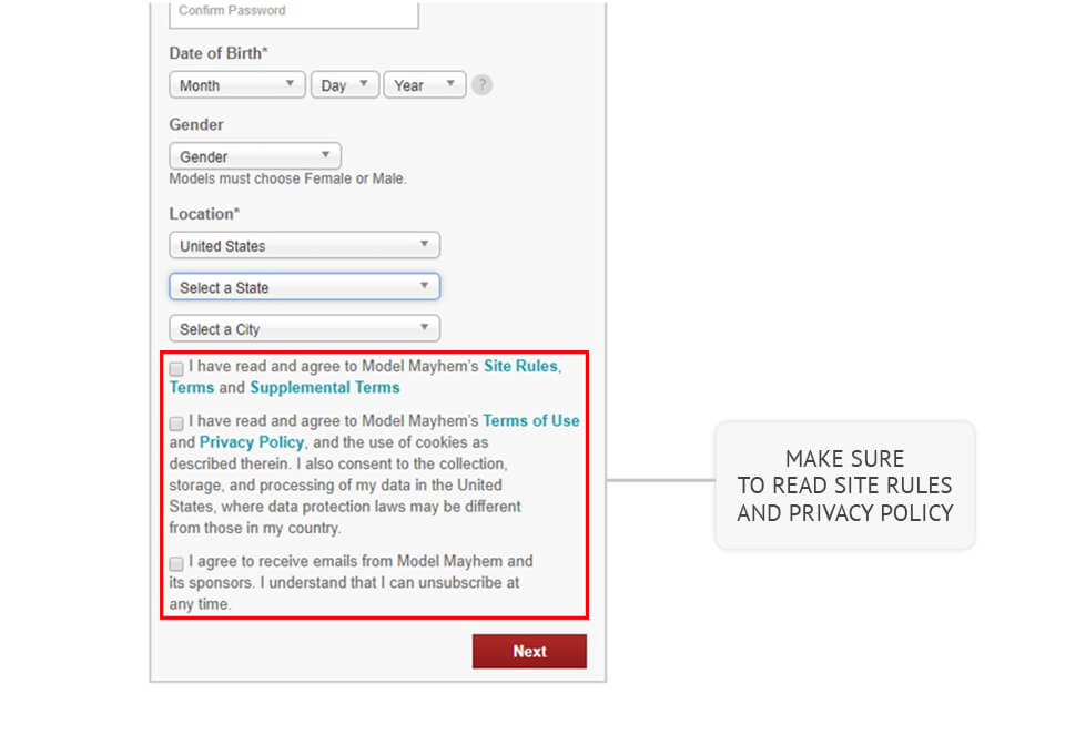 model mayhem privacy rules