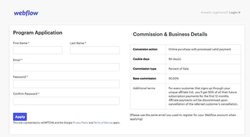 photography affiliate program webflow