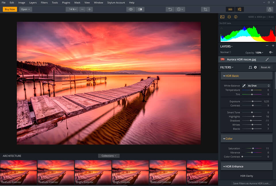 aurora hdr foto editor interfaccia