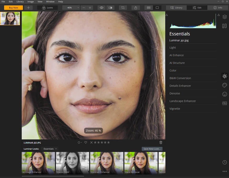 luminar foto editor interfaccia