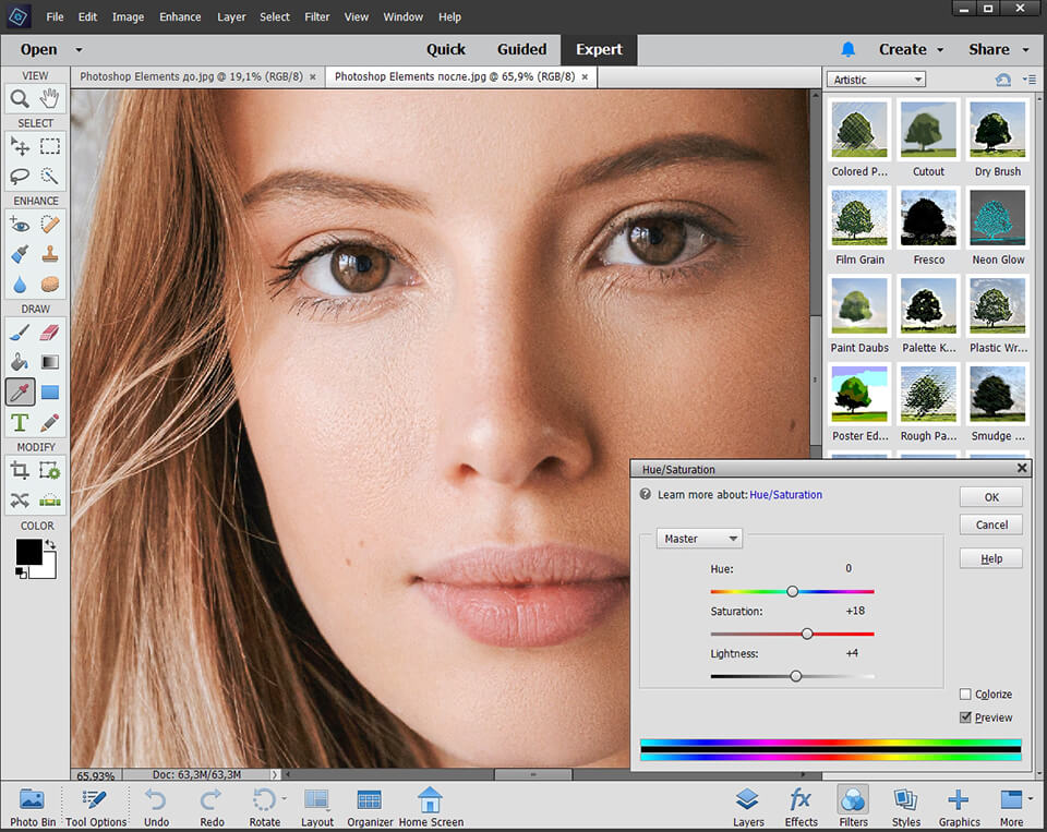 photoshop elements foto editor interfaccia