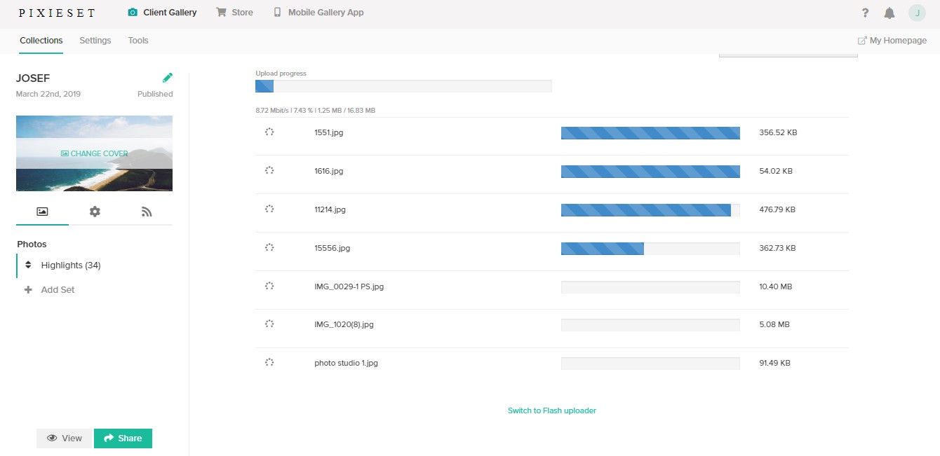 add photo to collection in pixieset