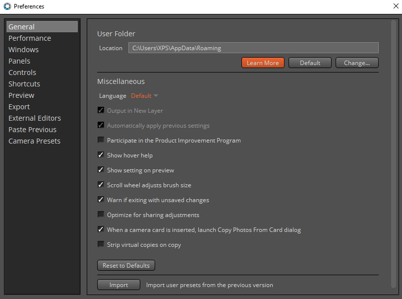 alien skin exposure review settings menu
