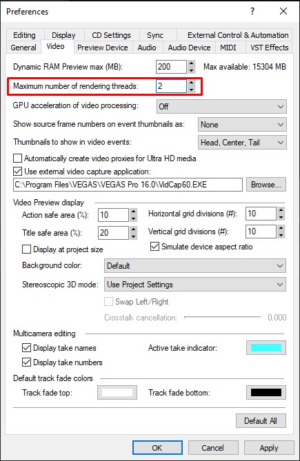 vegas pro settings rendering threads