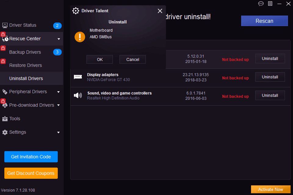 driver talent uninstall function