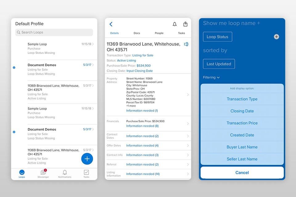 dotloop real estate app interface