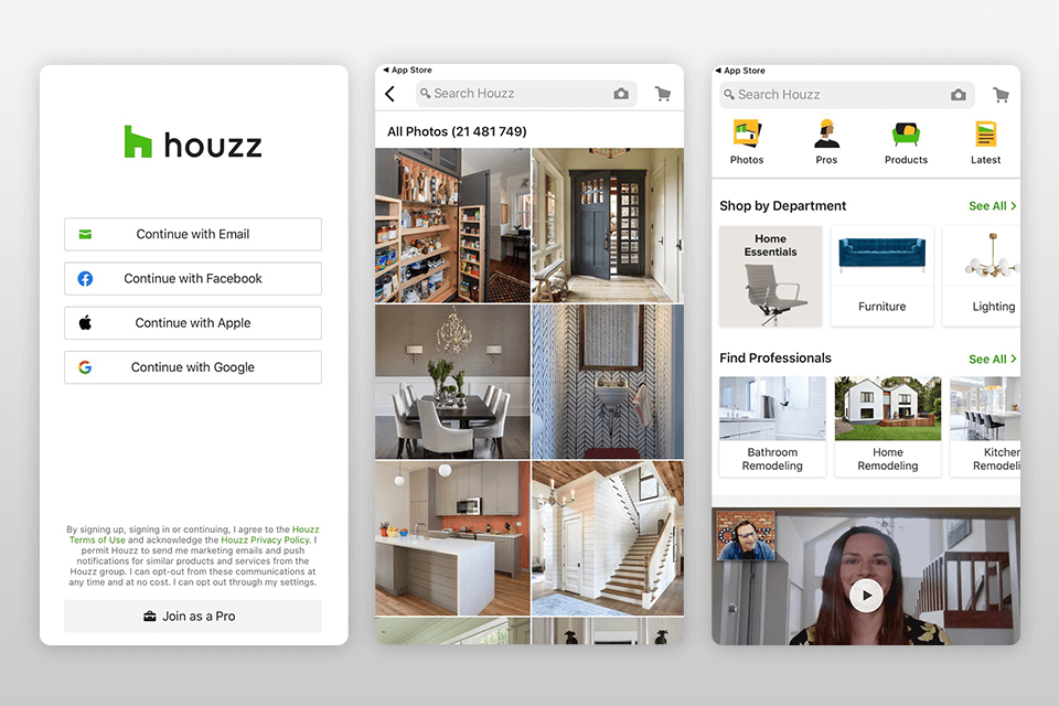 houzz real estate app interface