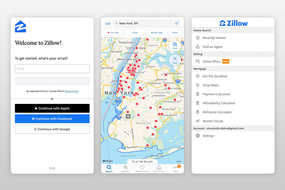 zillow real estate app interface