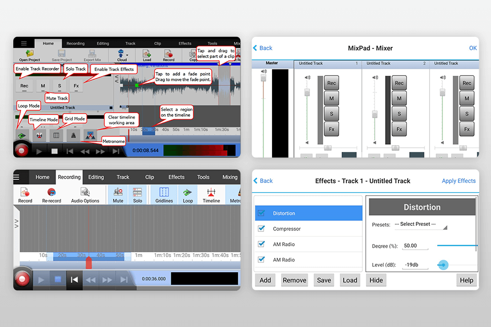 mixpad multitrack mixer interface