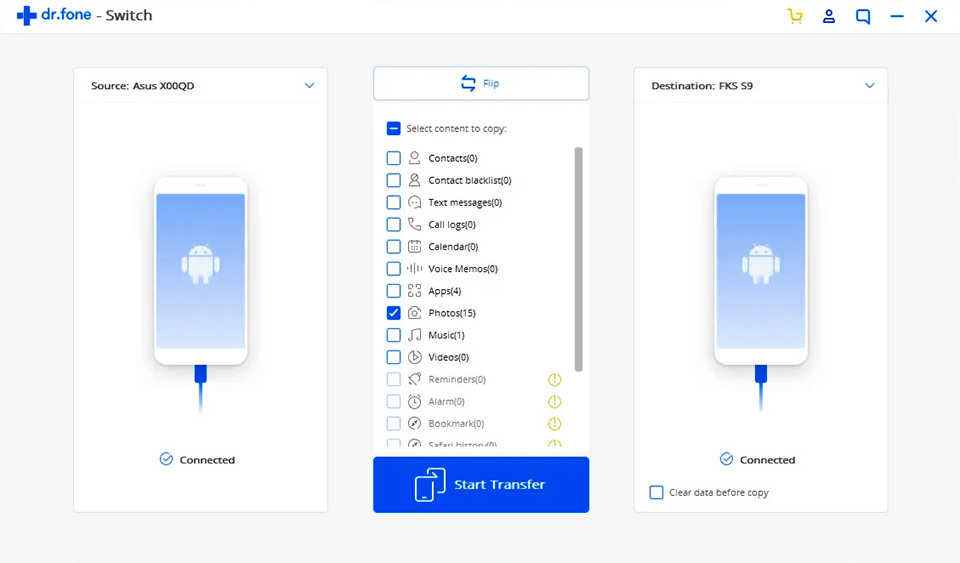dr fone interface transfer