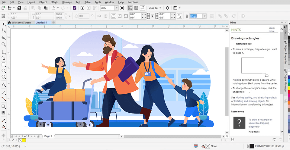 corel draw x8 interface