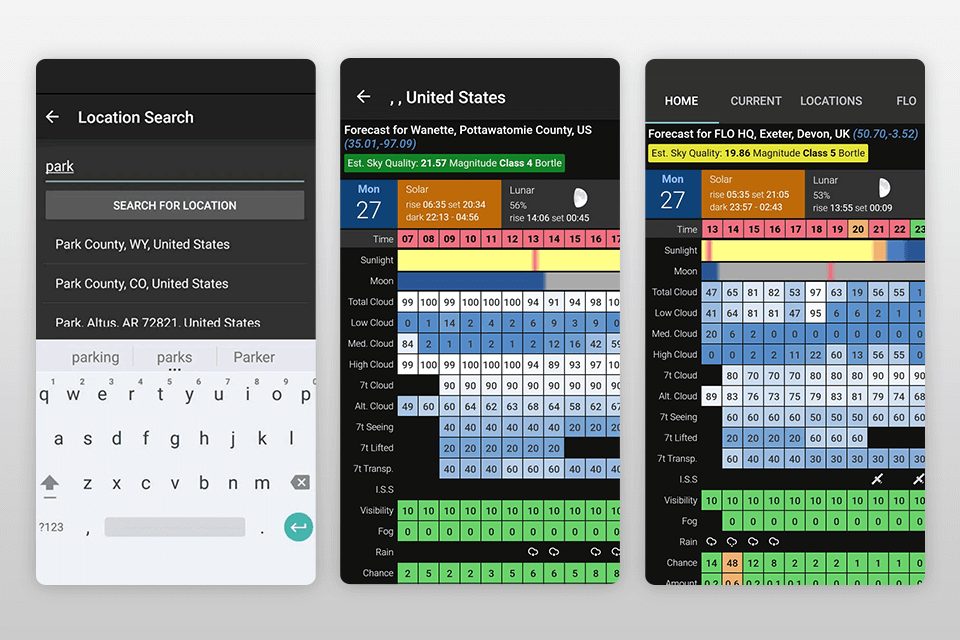 clear outside milky way app interface