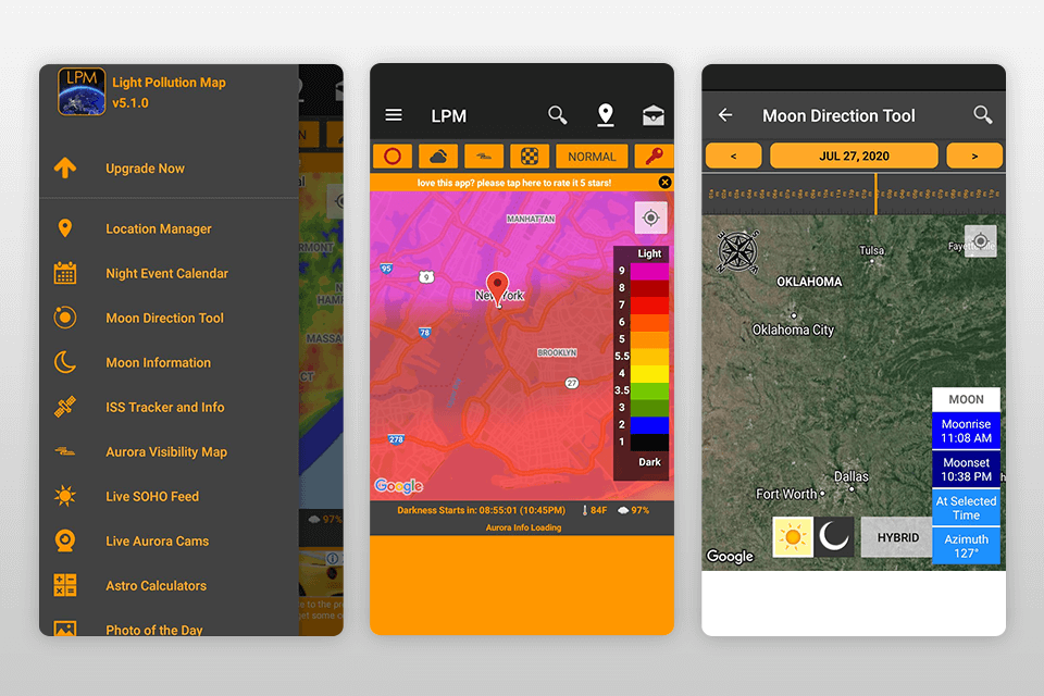 dark sky finder milky way app interface