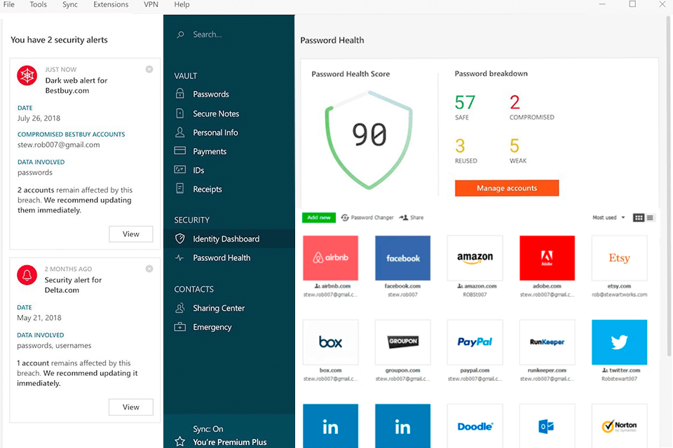 dashlane password manager interface