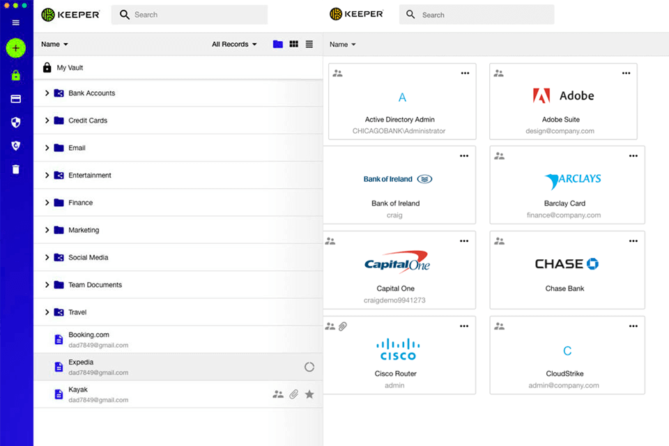 keeper password manager interface
