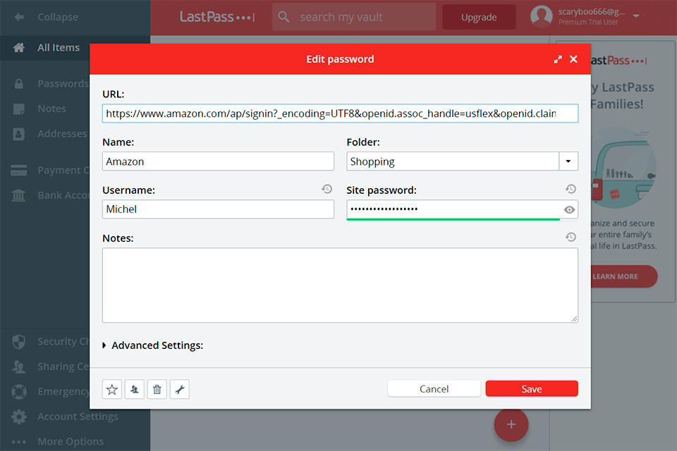 lastpass password manager interface