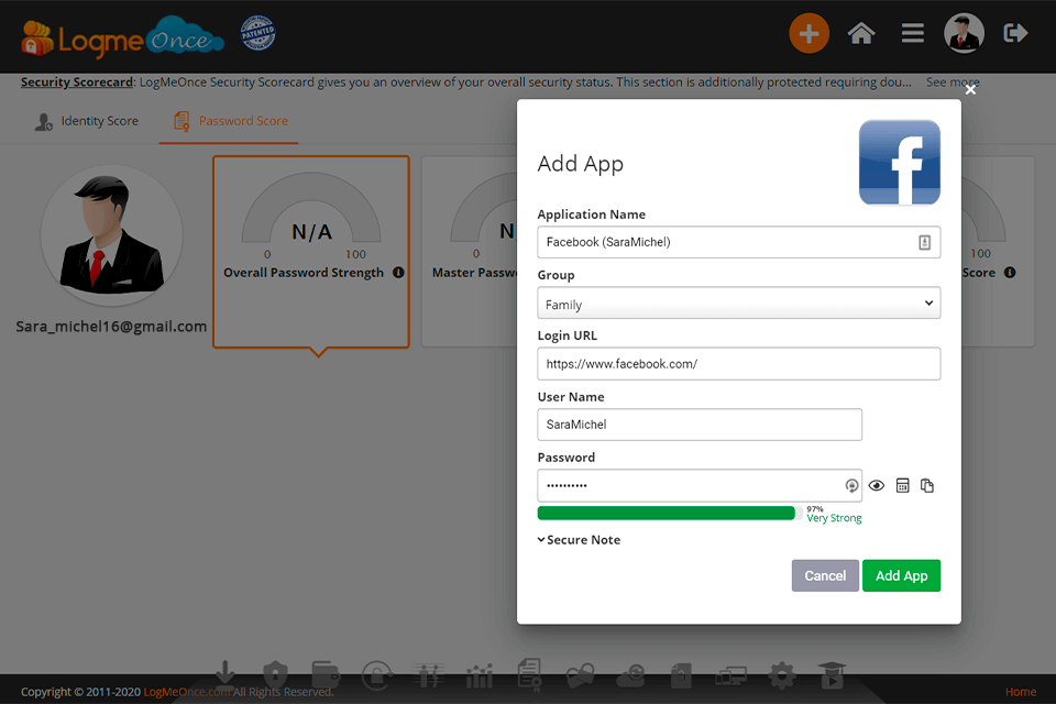 logmeonce password manager interface