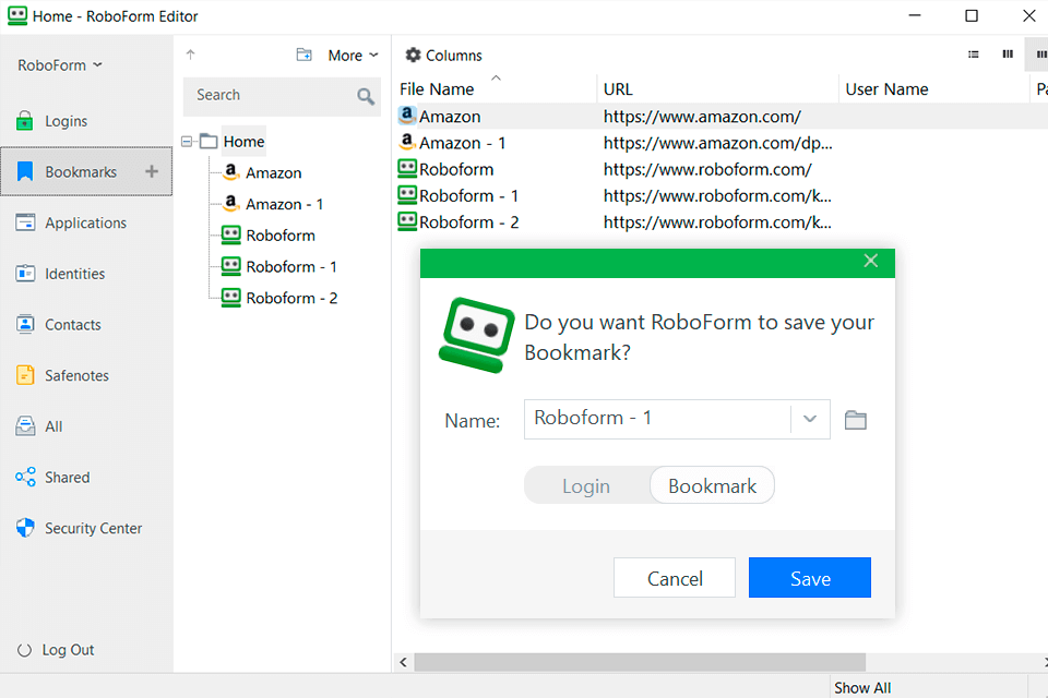 roboform password manager interface
