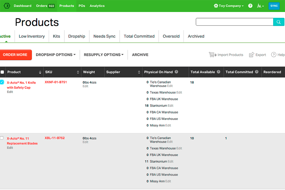 ordoro inventory management software interface