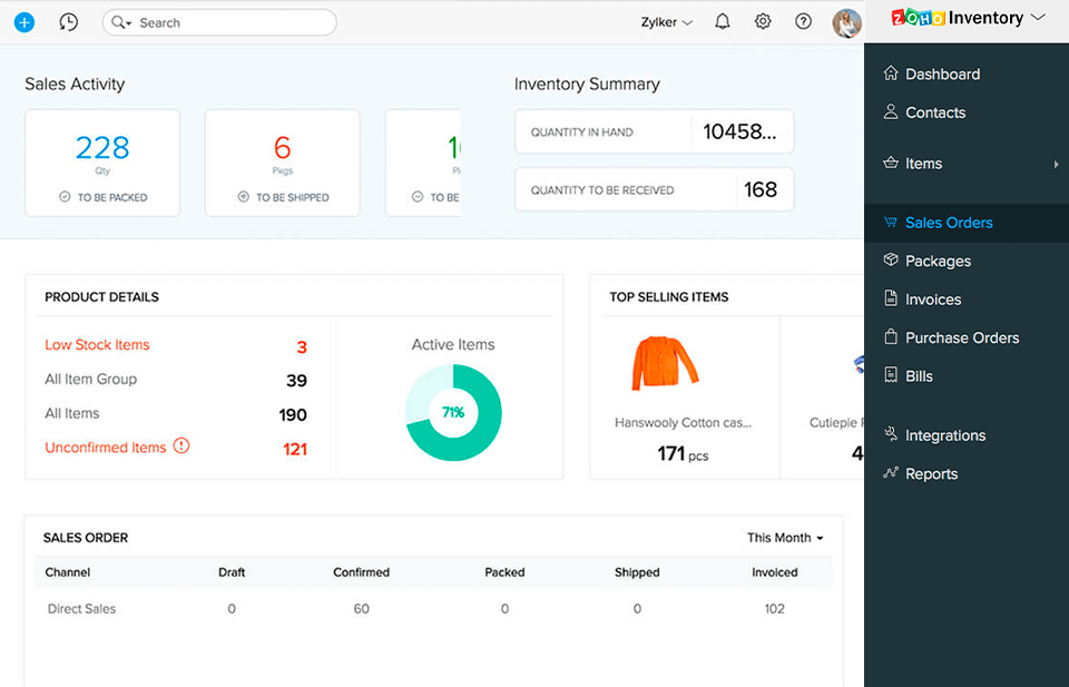 zoho inventory management software interface