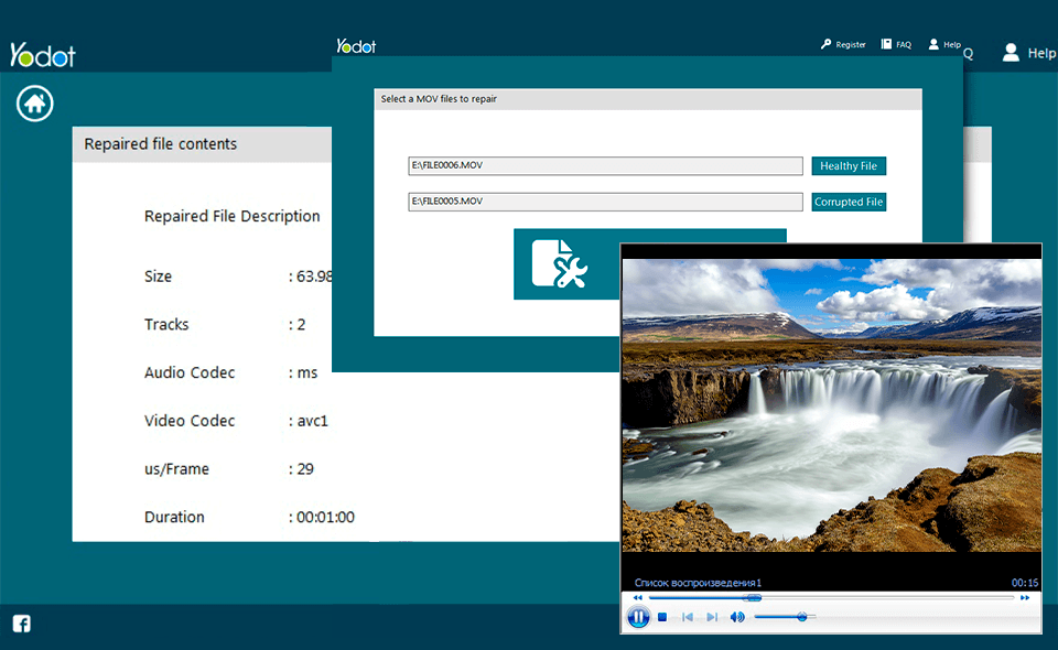 yodot mov video repair software interface