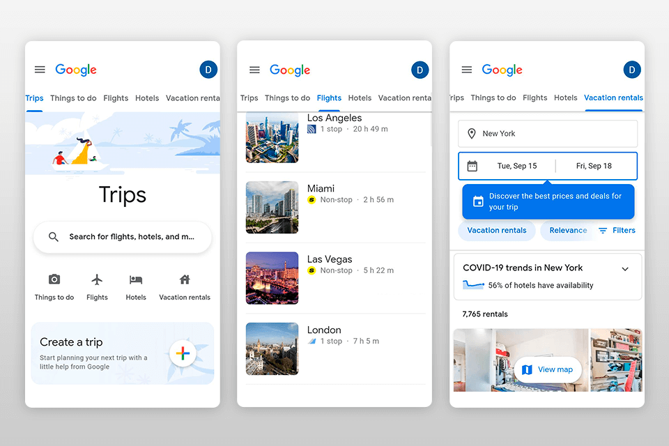 google trips road trip planner app interface