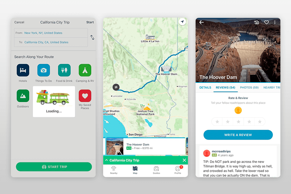 roadtrippers road trip planner app interface
