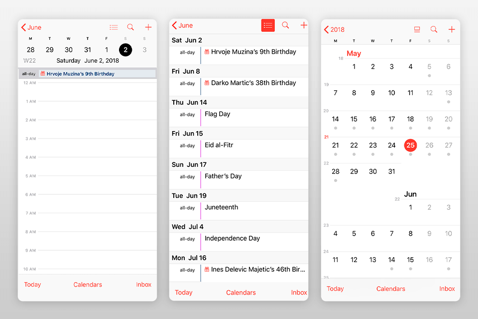 apple calendar app interface