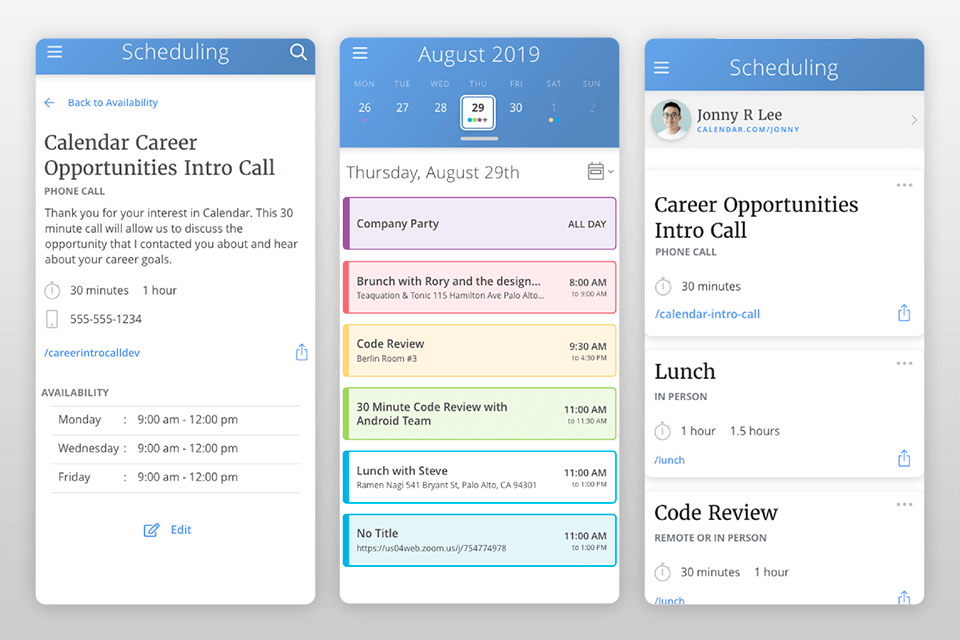 calendar app interface