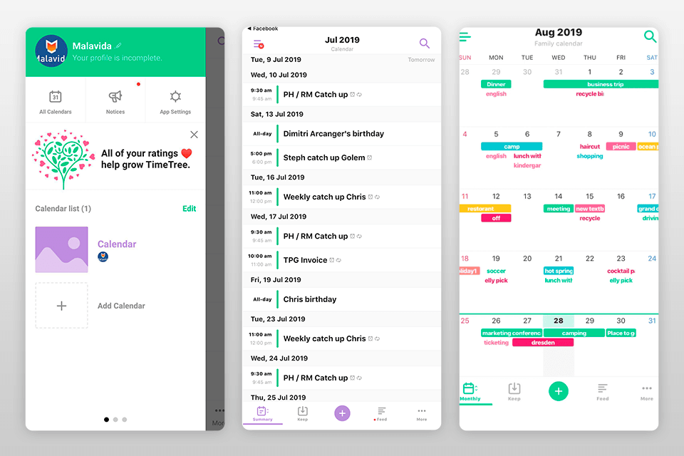 timetree calendar app interface