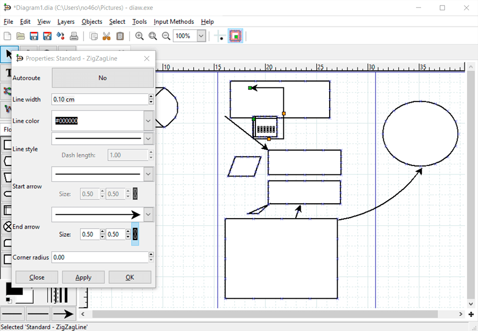 dia free flowchart software interface