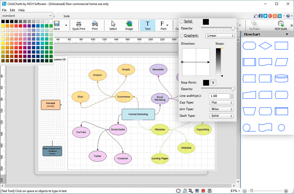 clickcharts free flowchart software interface