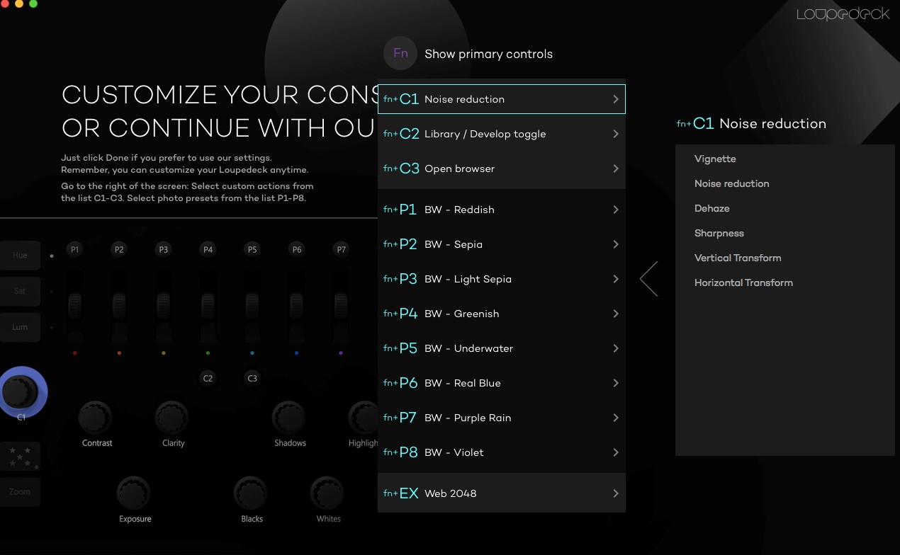 fn settings loupedeck photo editing console