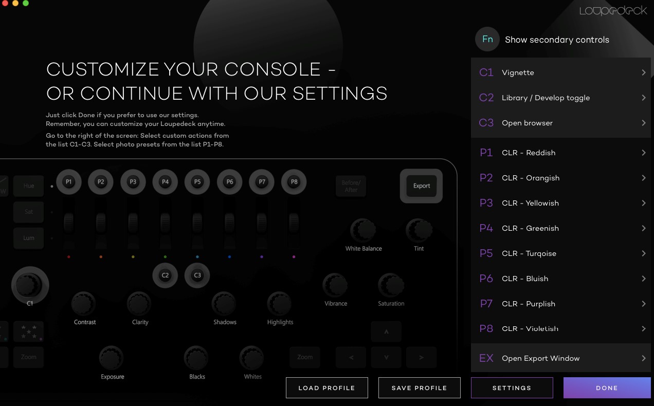 loupedeck photo editing console settings