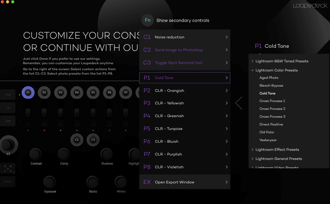 presets in loupedeck photo editing console