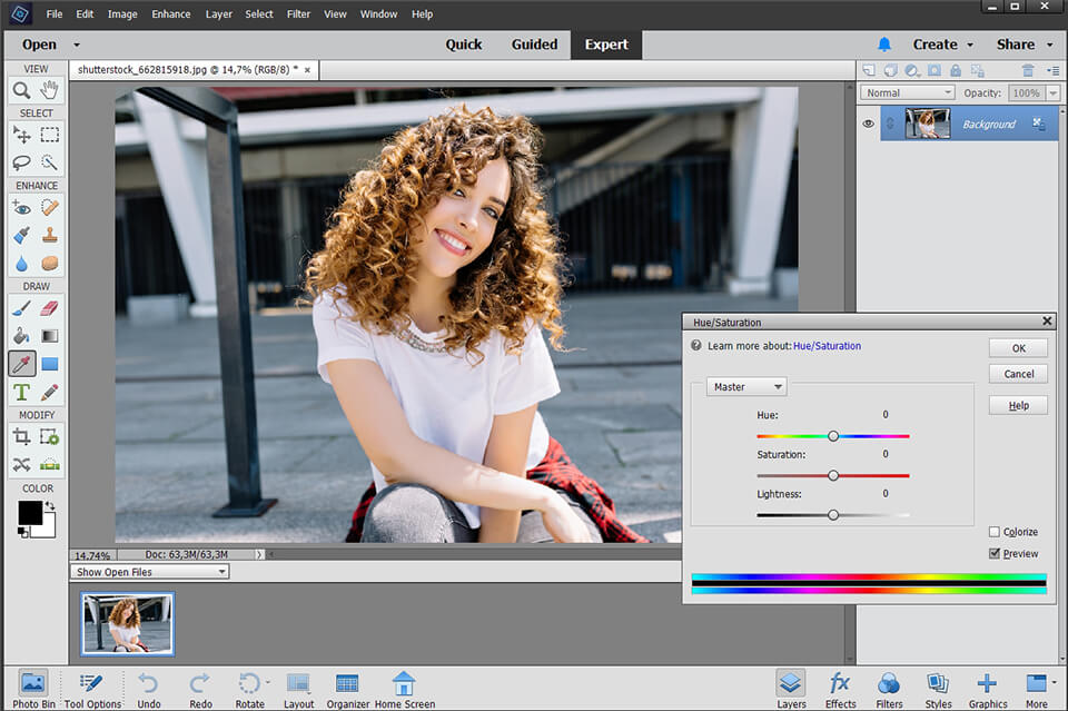 photoshop elements arayüzü