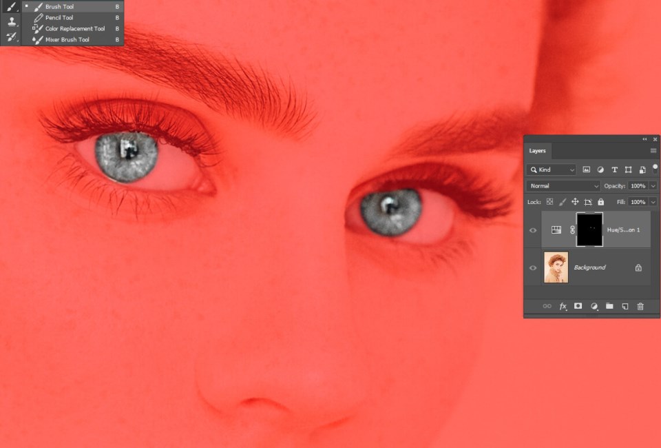 how to change eye color in photoshop brush tool