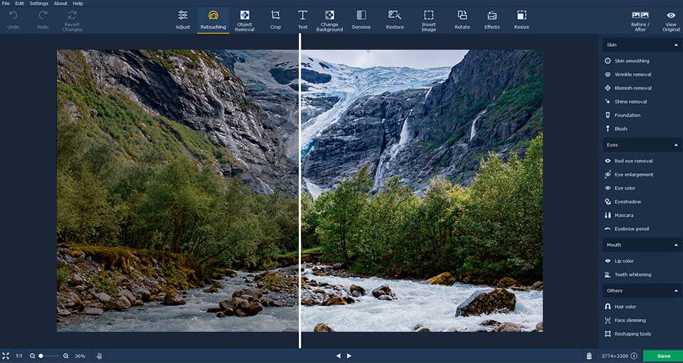 interface do editor de fotos movavi
