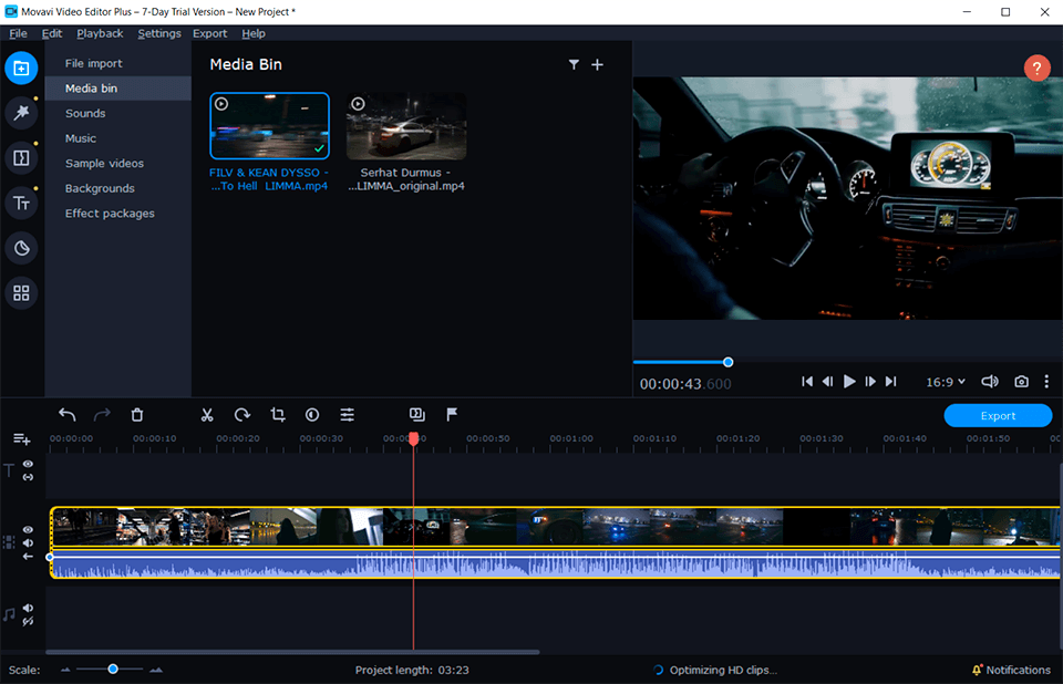 movavi video editor plus interface
