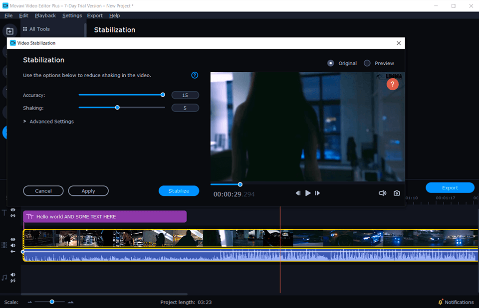 movavi video editor plus stabilization tool