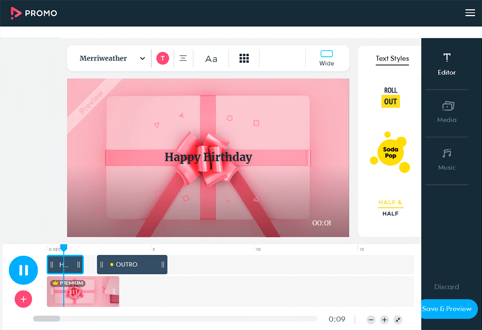 promo birthday video maker interface