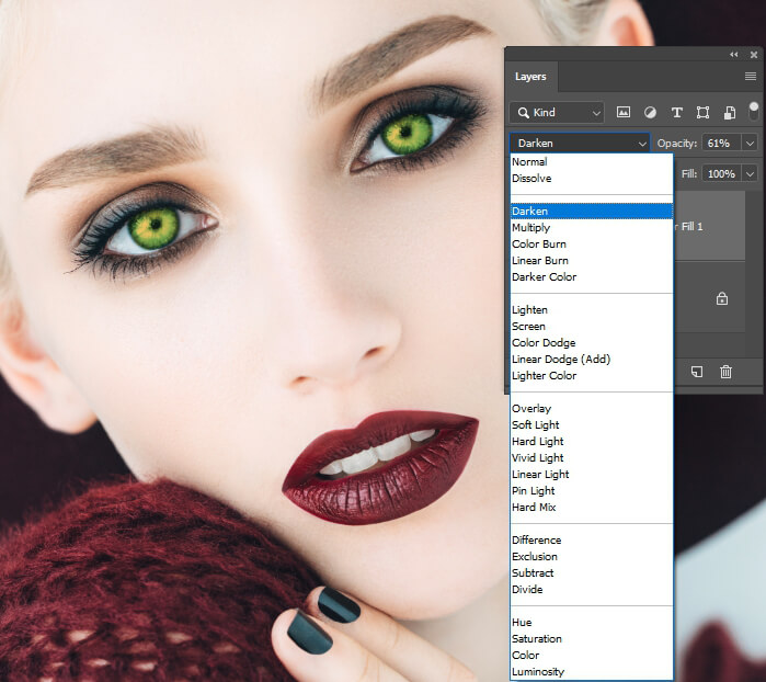 how to change eyes colour in photoshop darken blend mode