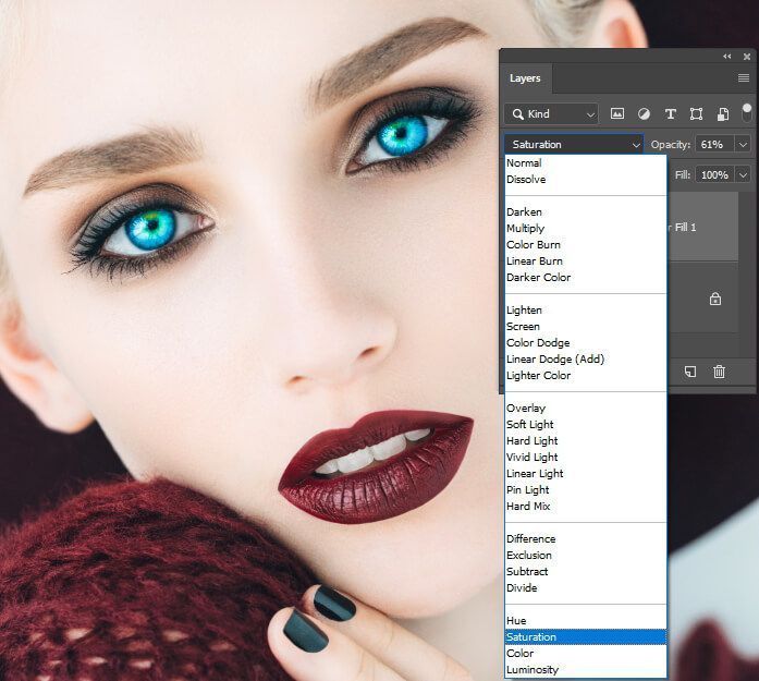 how to change eyes colour in photoshop saturation blend mode