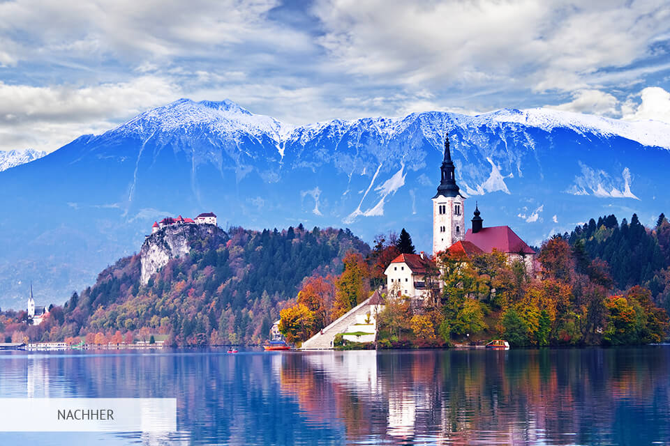 Photoshop Himmel Overlay vorher und nachher